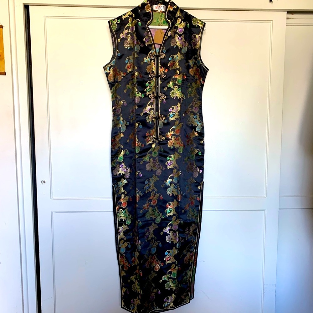 Chinese qipao cheongsam long sleeveless dress size XL